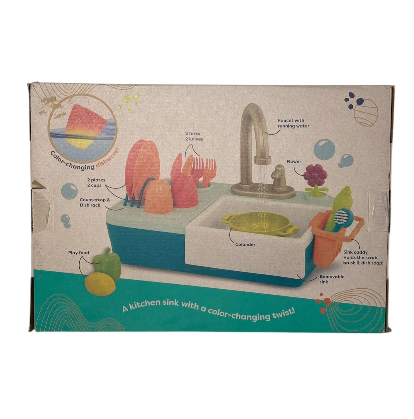 Set de Juego Splash-n-Scrub Sink - Fregadero con Agua Real y Accesorios (18 Piezas)